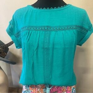 Teal Lace Trim Women's Top